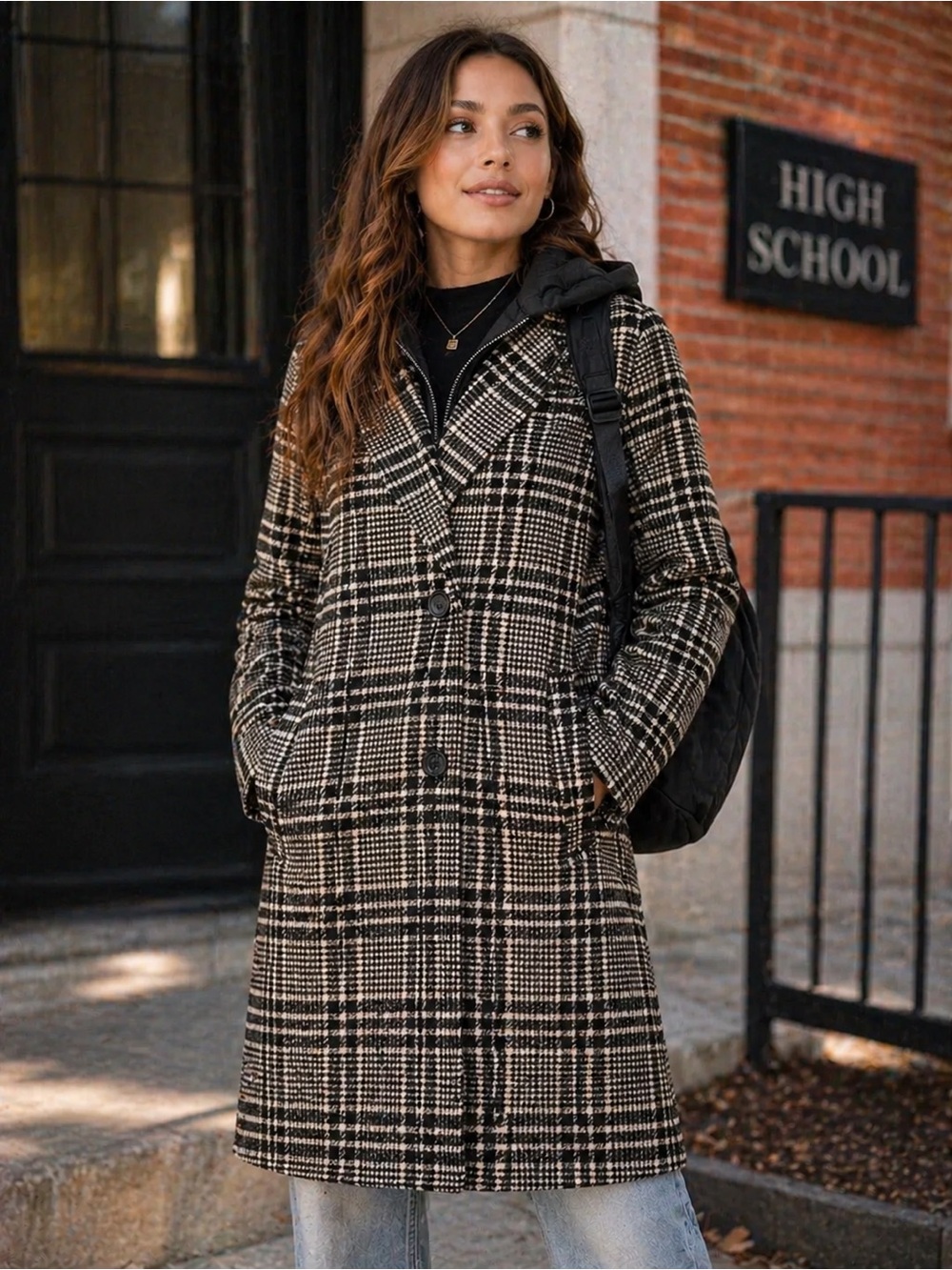 Zara | TRF Collection | Glen Check Hooded Coat | Plaid Jacket | Size S